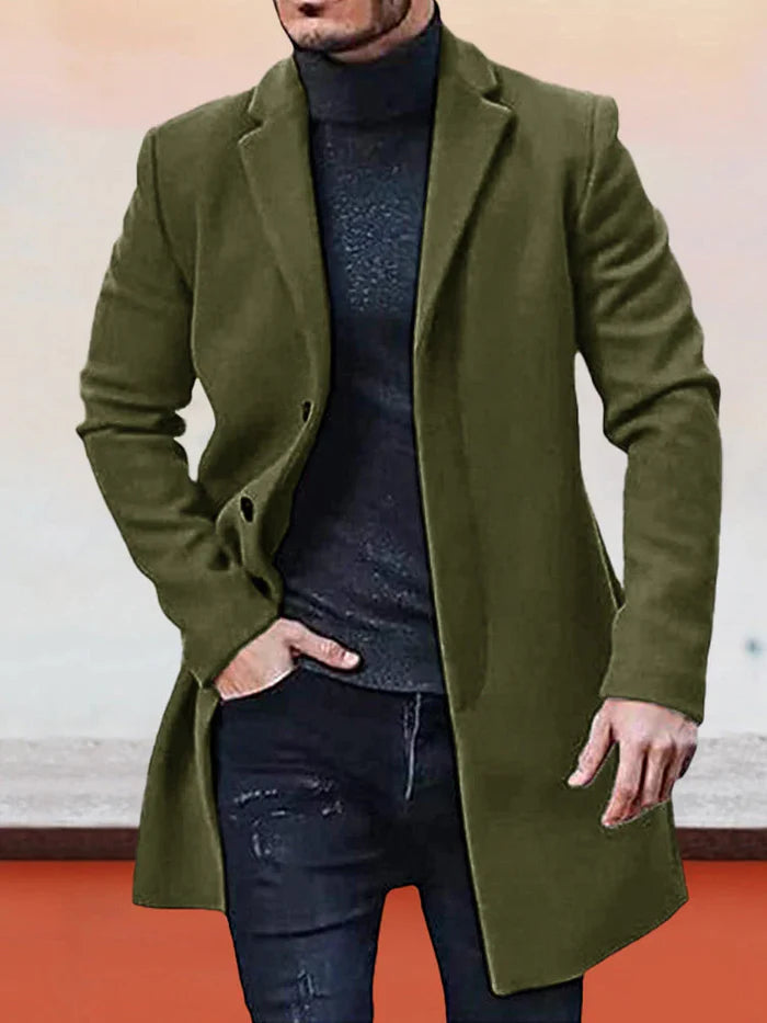 🍂 Timeless Warmth | Men's Wool-Blend Single-Breasted Notched-Collar Coat