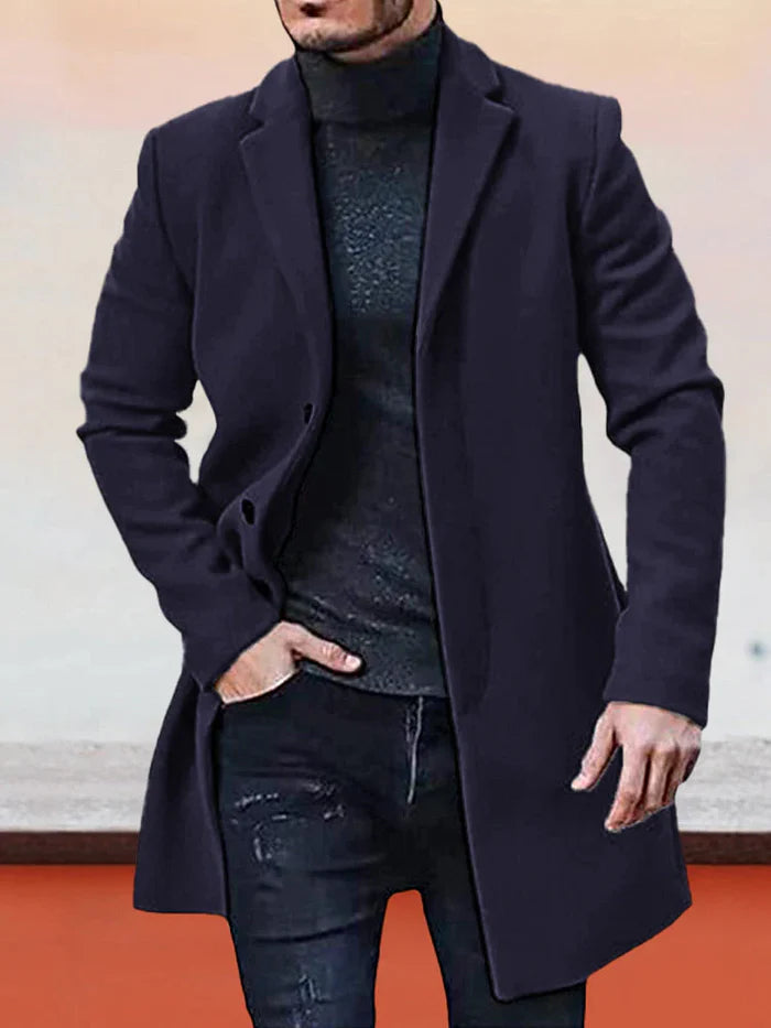 🍂 Timeless Warmth | Men's Wool-Blend Single-Breasted Notched-Collar Coat