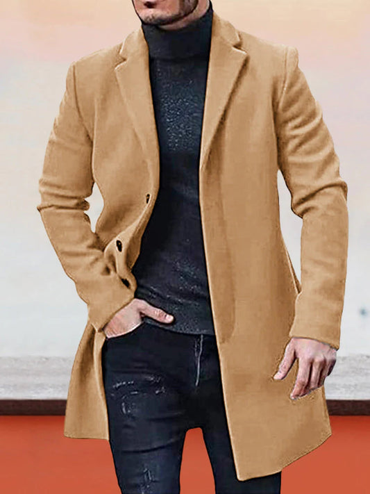 🍂 Timeless Warmth | Men's Wool-Blend Single-Breasted Notched-Collar Coat