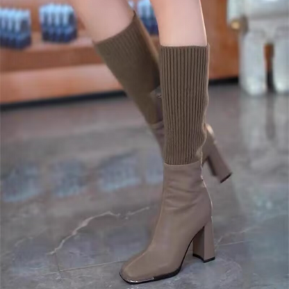 Best Gift for Her - Fashion Stretch Knitted High Chunky Heel Boots for Women