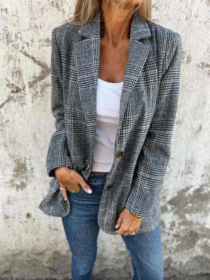 🍂Fall Lapel Collar Slim Button Plaid Small Suit For Women ✈️BUY 2  FREE SHIPPING✈️