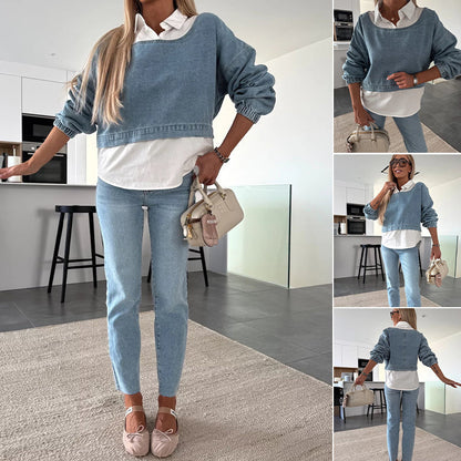 🔥 Women's Denim Two-Piece Set – Long Sleeve Jacket & High Waist Pants, Casual Streetwear Outfit 👖✨
