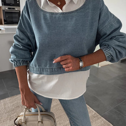 🔥 Women's Denim Two-Piece Set – Long Sleeve Jacket & High Waist Pants, Casual Streetwear Outfit 👖✨