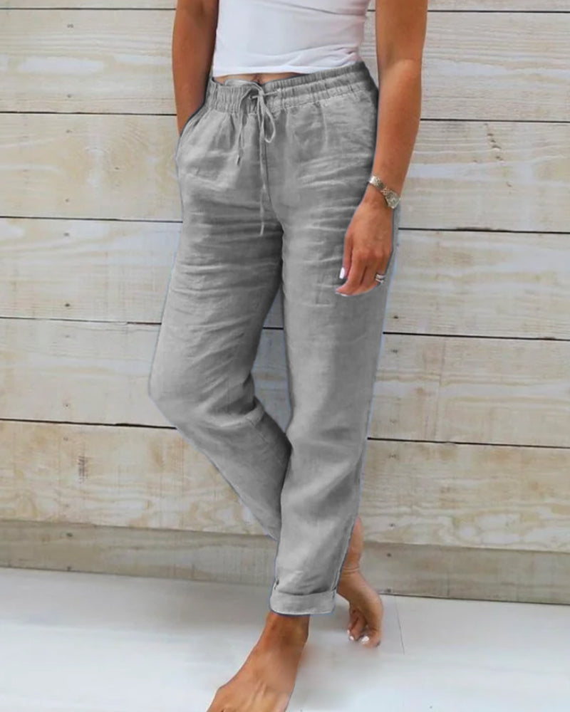 📢📢50% OFF !!!⏰Women's  Elastic Waist Cotton Linen Wide Leg Pants