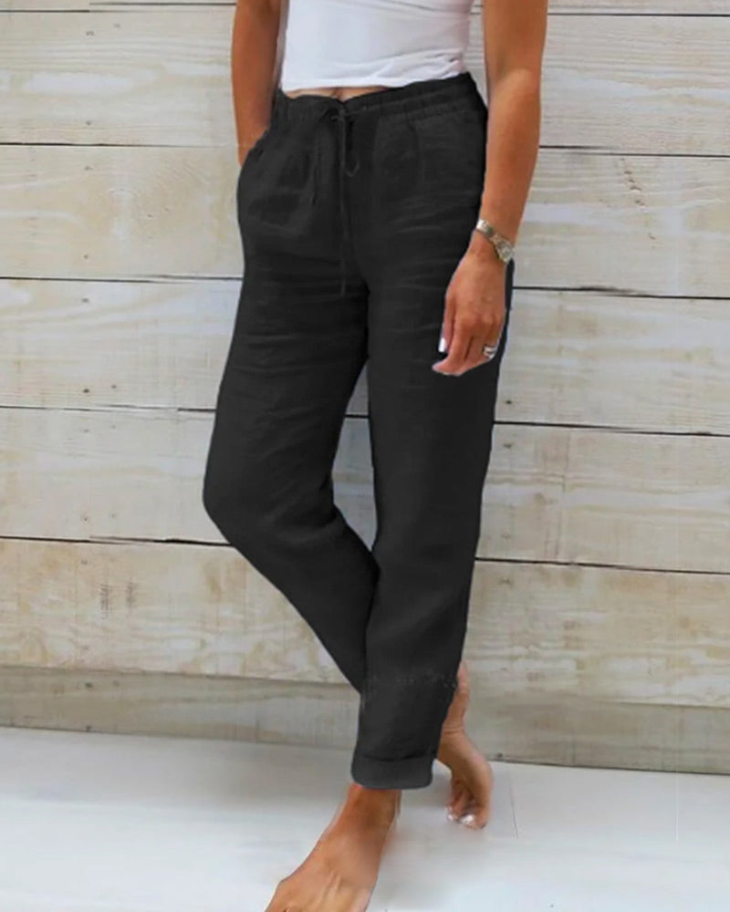 📢📢50% OFF !!!⏰Women's  Elastic Waist Cotton Linen Wide Leg Pants