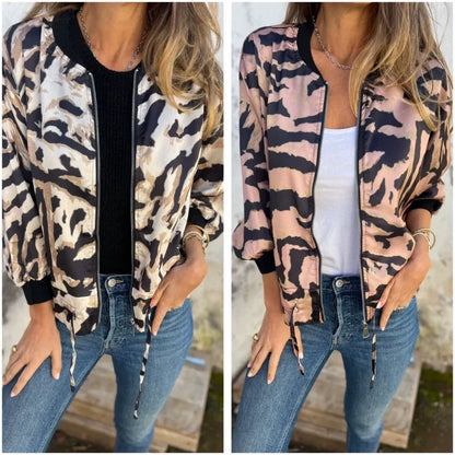 🔥Today 50% off🔥Women's Fall Zebra Print Zipper Bomber Jacket