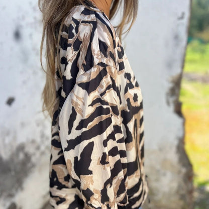 🔥Today 50% off🔥Women's Fall Zebra Print Zipper Bomber Jacket