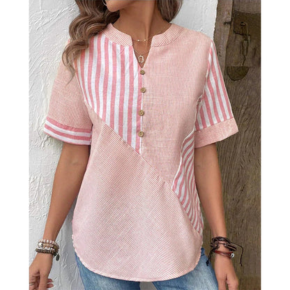 Women's Casual Oversized V-Neck Striped Top