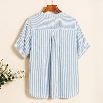 Women's Casual Oversized V-Neck Striped Top