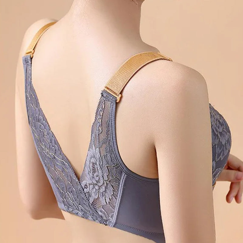 Women's bra with front fastening and lace