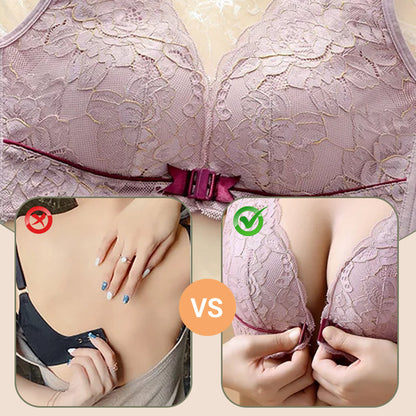 Women's bra with front fastening and lace