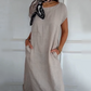 Women's Round Neck Short Sleeve Cotton Linen Dress