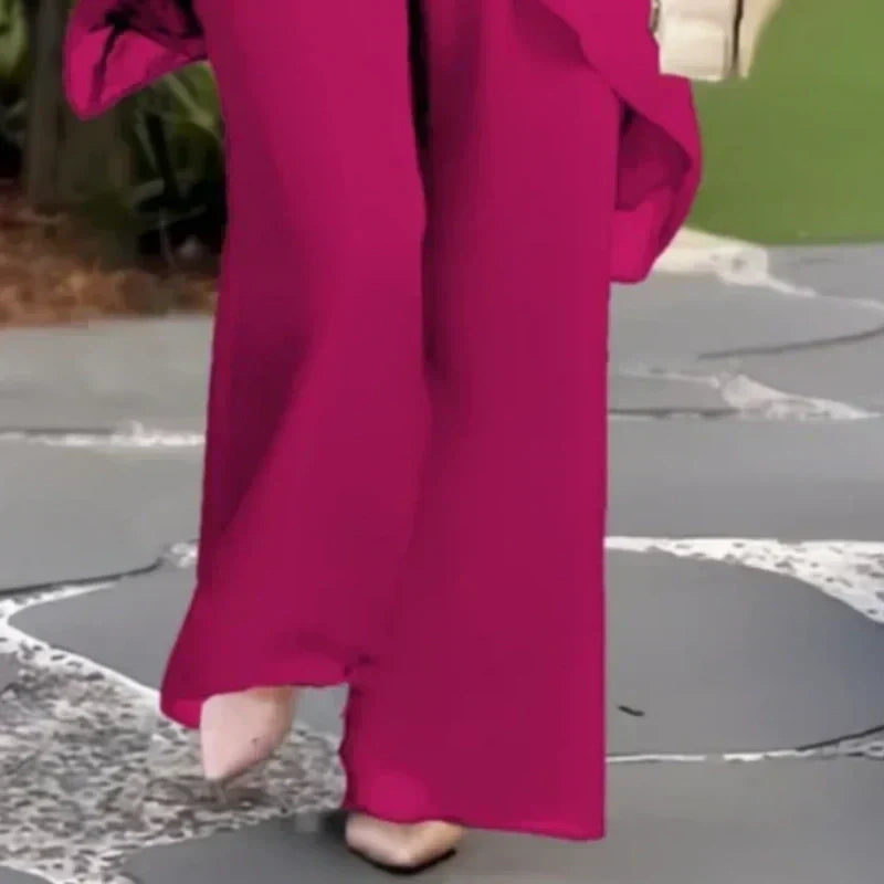 ⏰ONLY $39.99 FOR FULL TWO-PIECE SET! Charming Irregular Top & Elegant Wide Leg Pants Set, Soft Comfort Outfit Ideal for Summer Daily Wear
