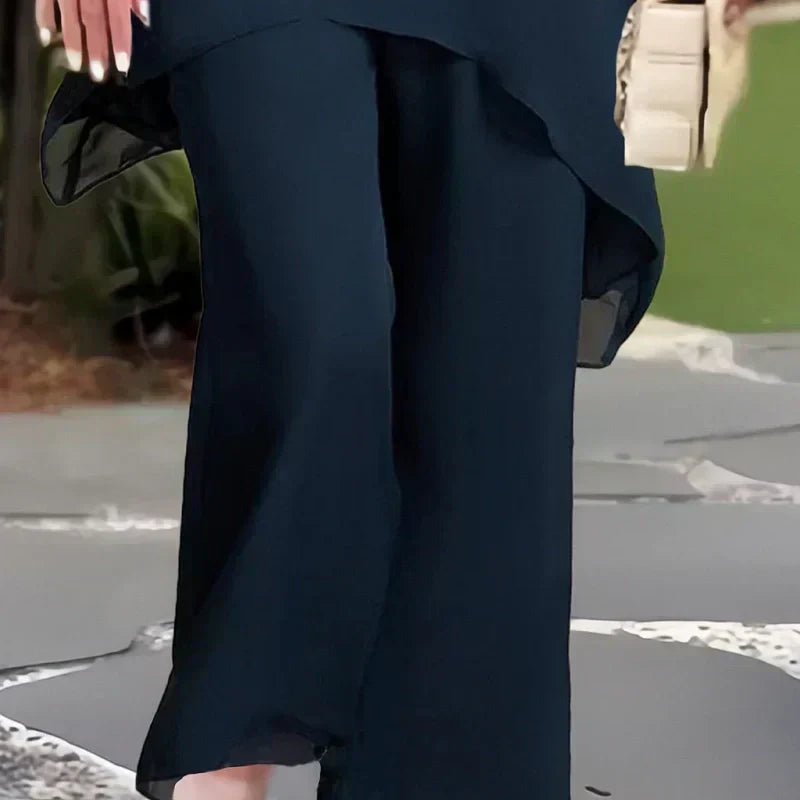 ⏰ONLY $39.99 FOR FULL TWO-PIECE SET! Charming Irregular Top & Elegant Wide Leg Pants Set, Soft Comfort Outfit Ideal for Summer Daily Wear