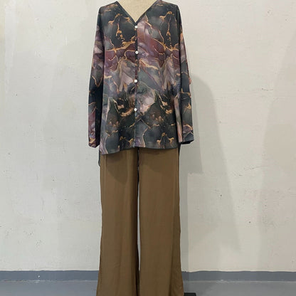 Casual V-neck Printed Three Piece Suit