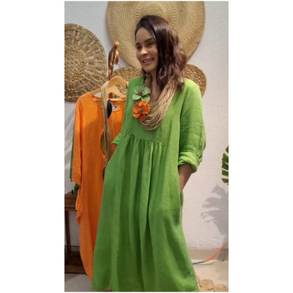 Women's Casual Boho Style Long-Sleeve Linen Dress