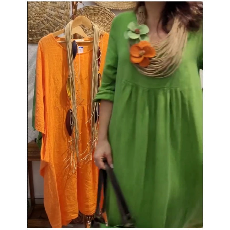 Women's Casual Boho Style Long-Sleeve Linen Dress