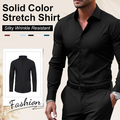 Men's Silky Wrinkle Resistant Solid Color Stretch Shirt