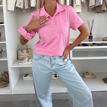 Women's Solid Short Sleeve Button-Down Tops