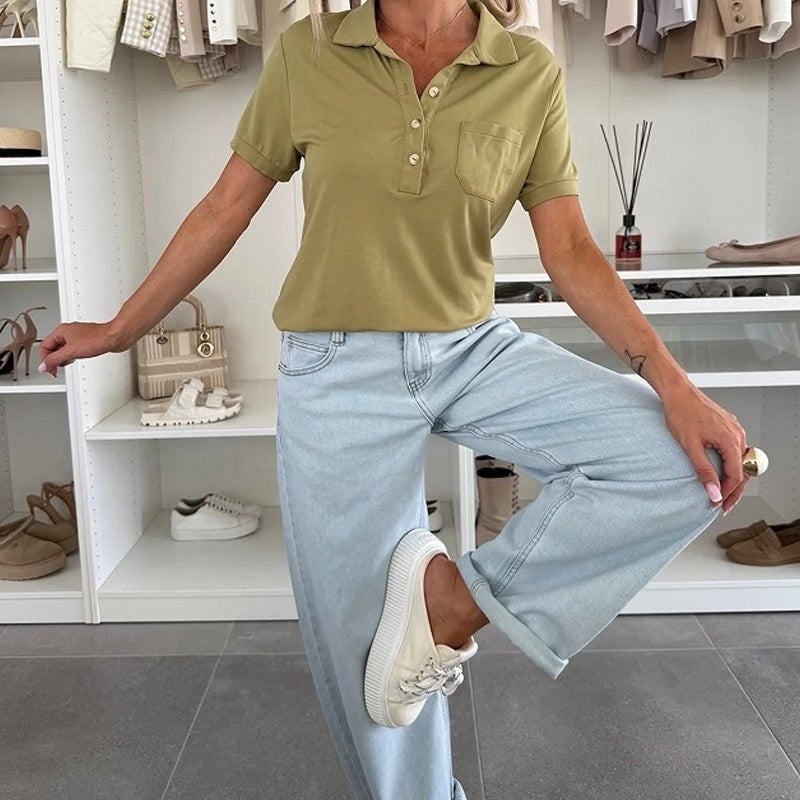 Women's Solid Short Sleeve Button-Down Tops