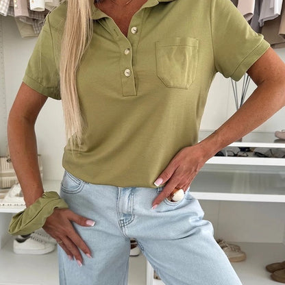 Women's Solid Short Sleeve Button-Down Tops
