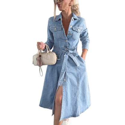 🔥LAST DAY SALE 50% OFF🔥Women's Button Down Long Sleeve Denim Dress