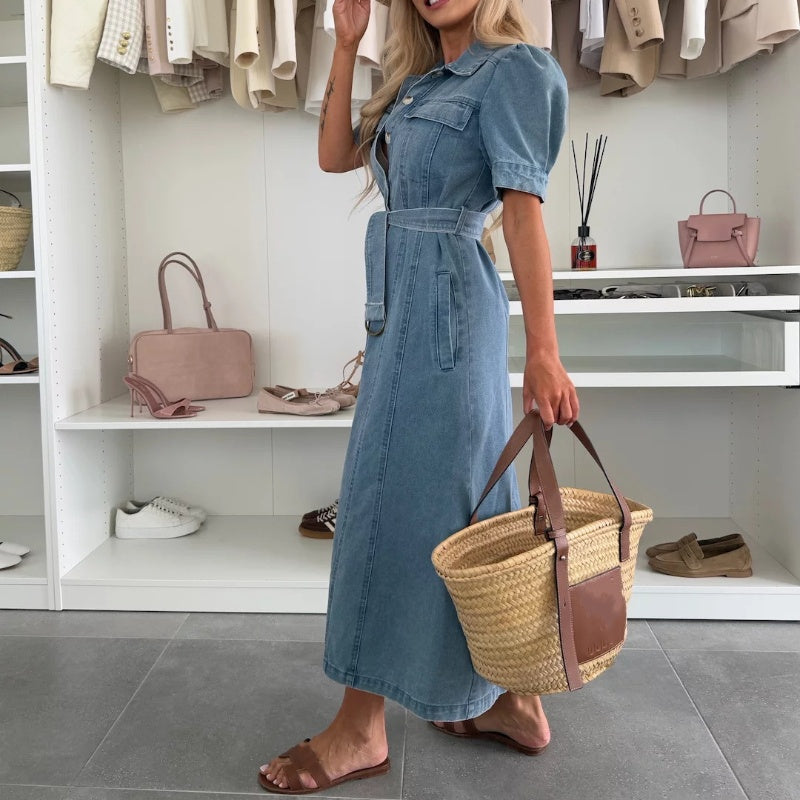 👗Women's Denim Button-Down Shirt Dress💙