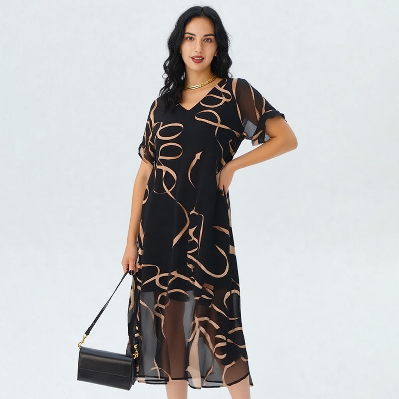 💥Last Day Special Sale 50% OFF💝✨Flowy V-Neck Printed Long Dress