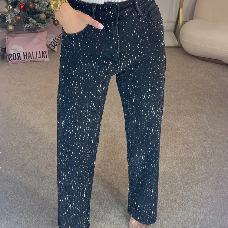 🔥50% OFF🔥Straight leg jeans with rhinestones