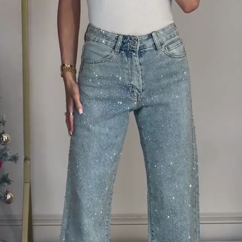 🔥50% OFF🔥Straight leg jeans with rhinestones