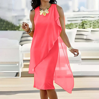 👗Women's Summer Elegant Round Neck Asymmetric Mesh Sleeveless Dress