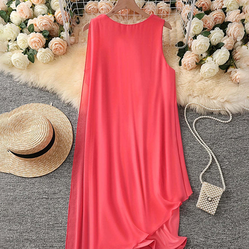 👗Women's Summer Elegant Round Neck Asymmetric Mesh Sleeveless Dress