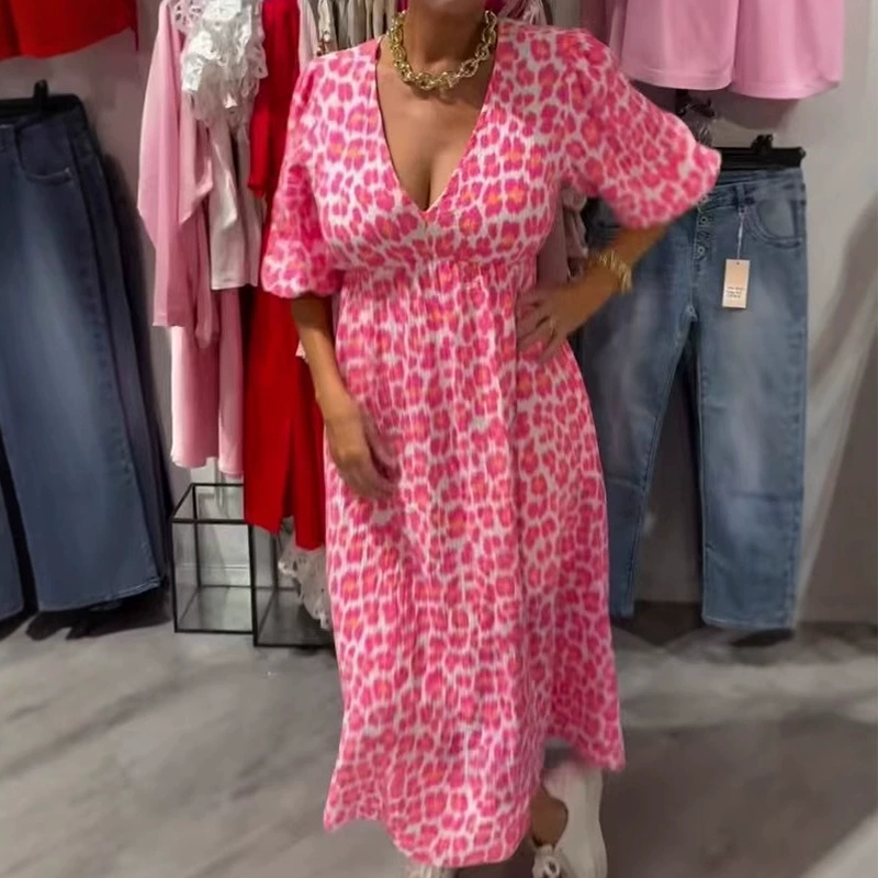 ⏳Time-Limited Special⏰Women's V-Neck Printed Dress – Brushstrokes of Summer🌺