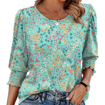 🌞Summer Sale 50% OFF🔥Blouses for Women Dressy Casual 3/4 Length Sleeve Women’s Tops with Smocked Cuffs