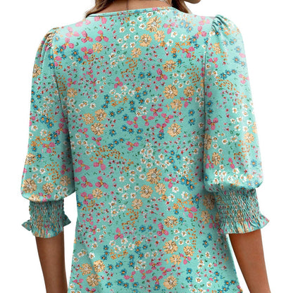 🌞Summer Sale 50% OFF🔥Blouses for Women Dressy Casual 3/4 Length Sleeve Women’s Tops with Smocked Cuffs