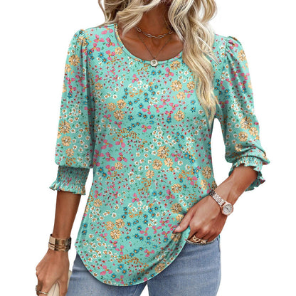 🌞Summer Sale 50% OFF🔥Blouses for Women Dressy Casual 3/4 Length Sleeve Women’s Tops with Smocked Cuffs