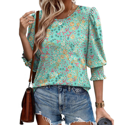 🌞Summer Sale 50% OFF🔥Blouses for Women Dressy Casual 3/4 Length Sleeve Women’s Tops with Smocked Cuffs