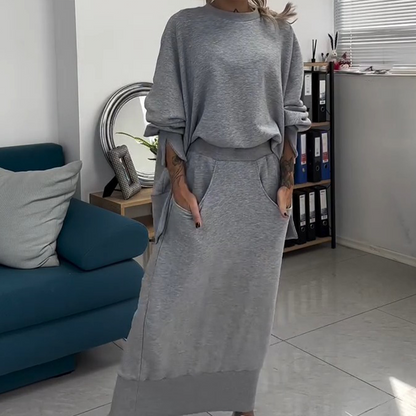 Women's Round-Neck Sweatshirt & Skirt 2-Piece Set