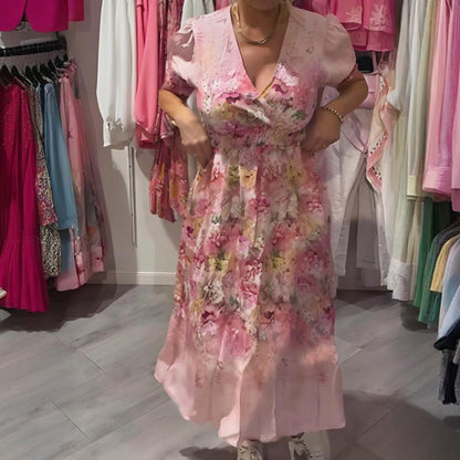 Women's Elegant Floral Print V-Neck Long Dress