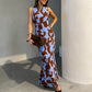 Women's Elegant Print Backless Maxi Dress