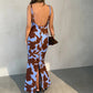 Women's Elegant Print Backless Maxi Dress
