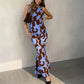 Women's Elegant Print Backless Maxi Dress
