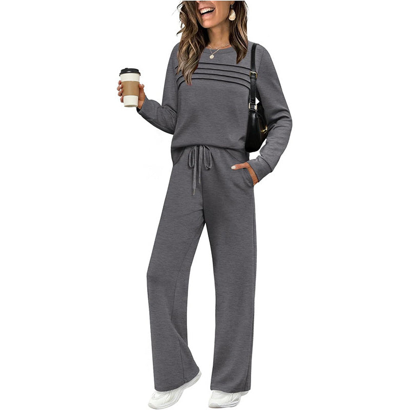 ☁️Soft & Breathable, All-Day Comfort🏠 Women's Lounge Set – Crew Neck Top & Drawstring Pants | Perfect for Home, Weekend Relaxation & Everyday Ease ✨