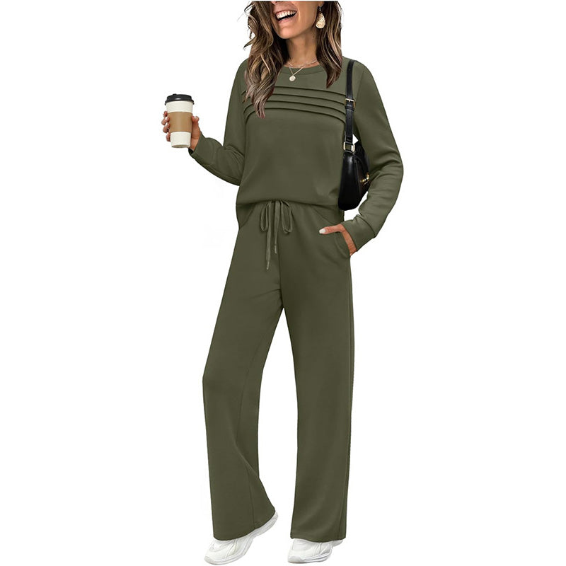 ☁️Soft & Breathable, All-Day Comfort🏠 Women's Lounge Set – Crew Neck Top & Drawstring Pants | Perfect for Home, Weekend Relaxation & Everyday Ease ✨