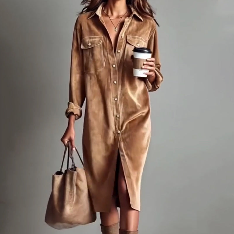🔥 55% OFF! Effortless Chic Corduroy Shirt Dress – Soft, Cozy & Versatile for All Seasons 🍂