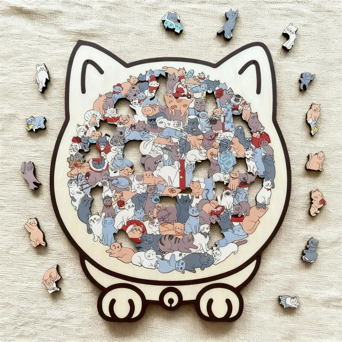 🎁 Christmas Sale 49% off 🎅 135-piece wooden puzzle in the shape of a cat in Morandi colors🐱