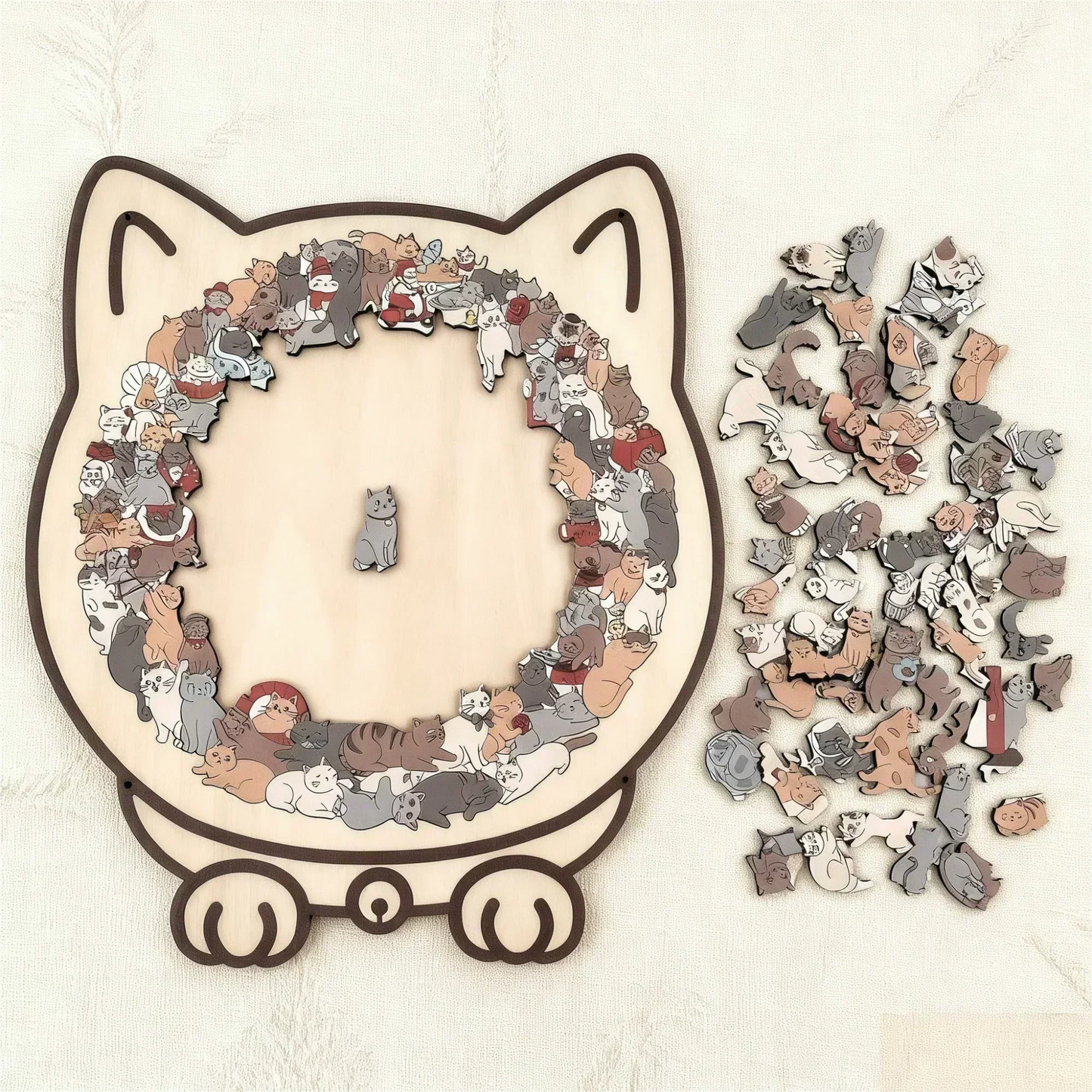 🎁 Christmas Sale 49% off 🎅 135-piece wooden puzzle in the shape of a cat in Morandi colors🐱