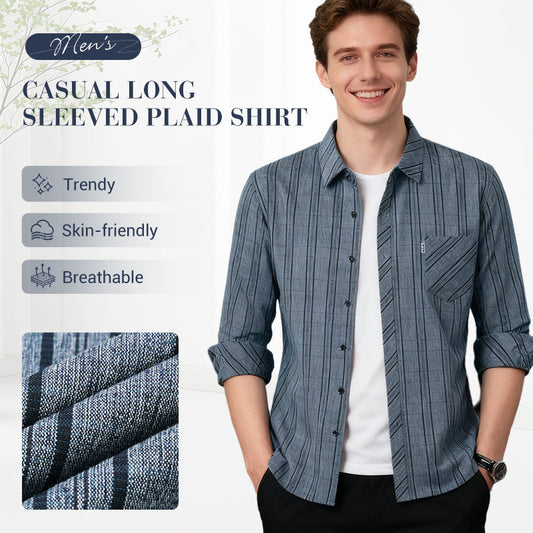 Men's Casual Comfortable Long-Sleeved Plaid Shirt