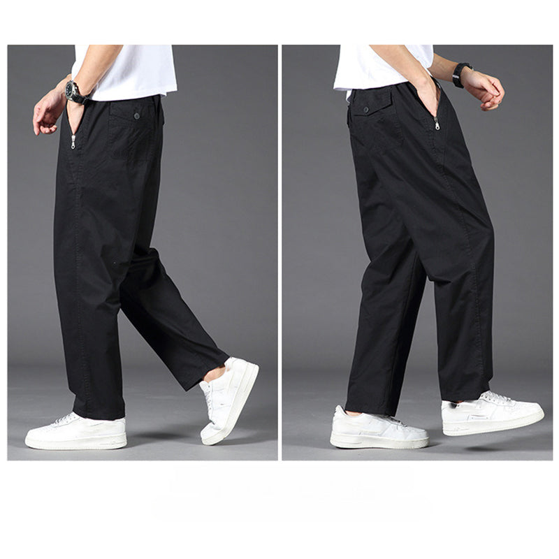 Men's Drawstring Cargo Pants with Zipper Pockets