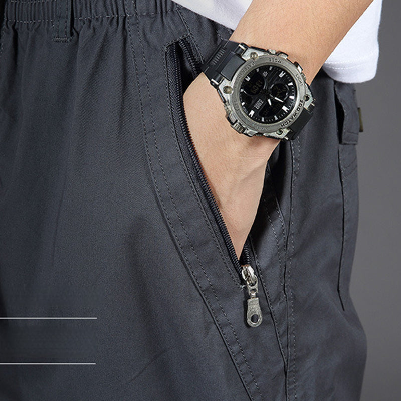 Men's Drawstring Cargo Pants with Zipper Pockets